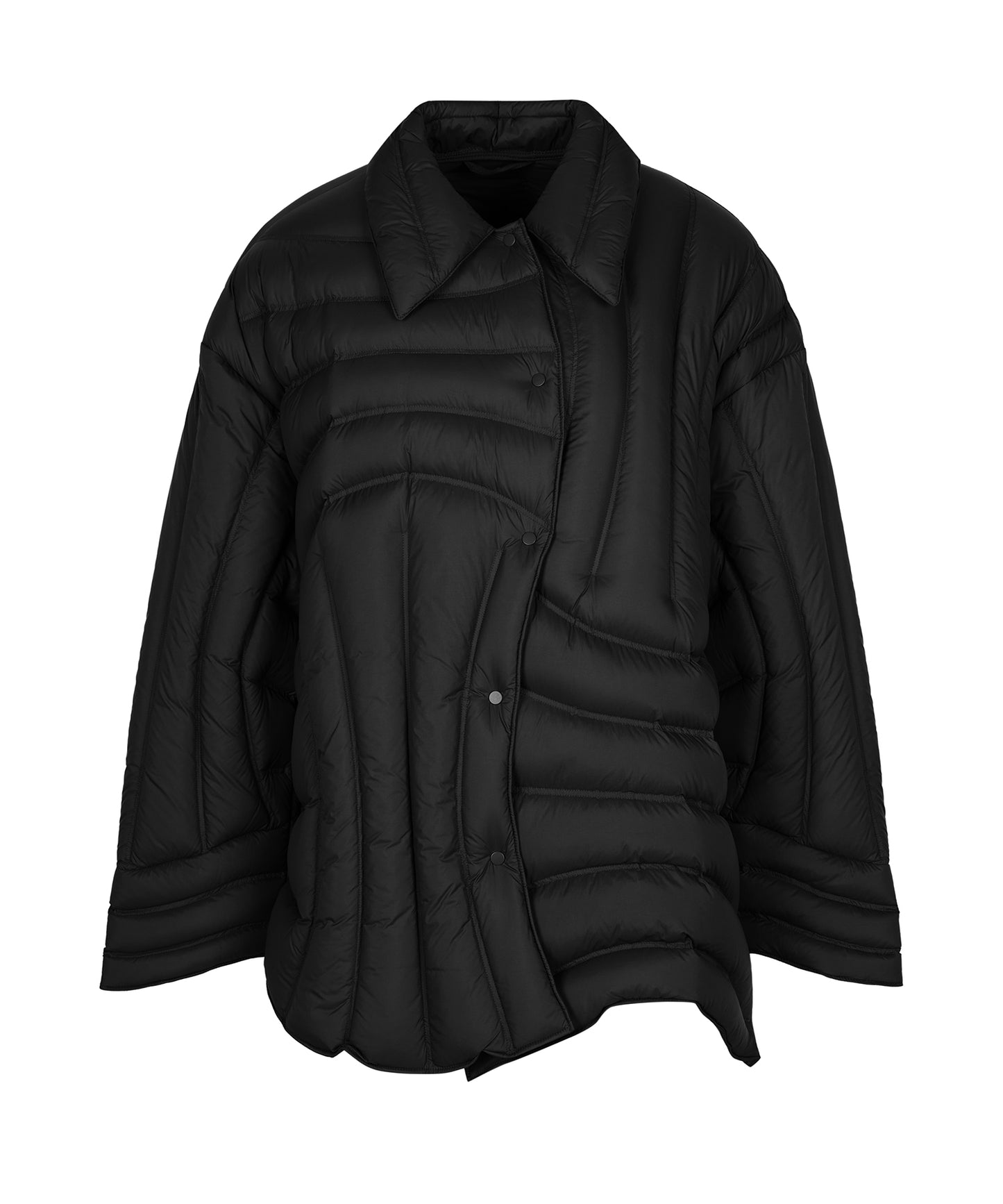 Asymmetrical Curved Quilted Down Jacket