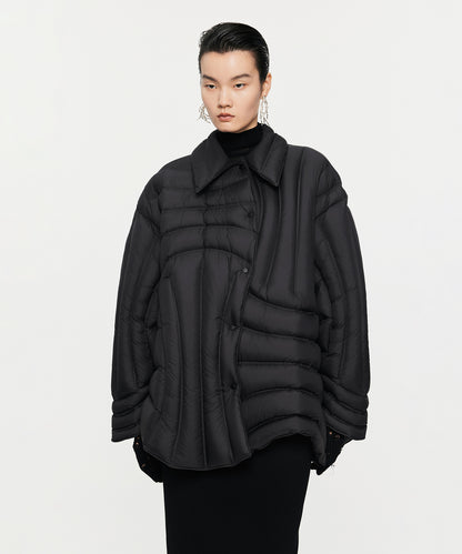 Asymmetrical Curved Quilted Down Jacket