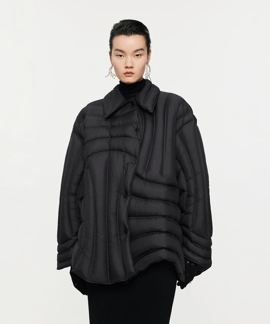 Asymmetrical Curved Quilted Down Jacket