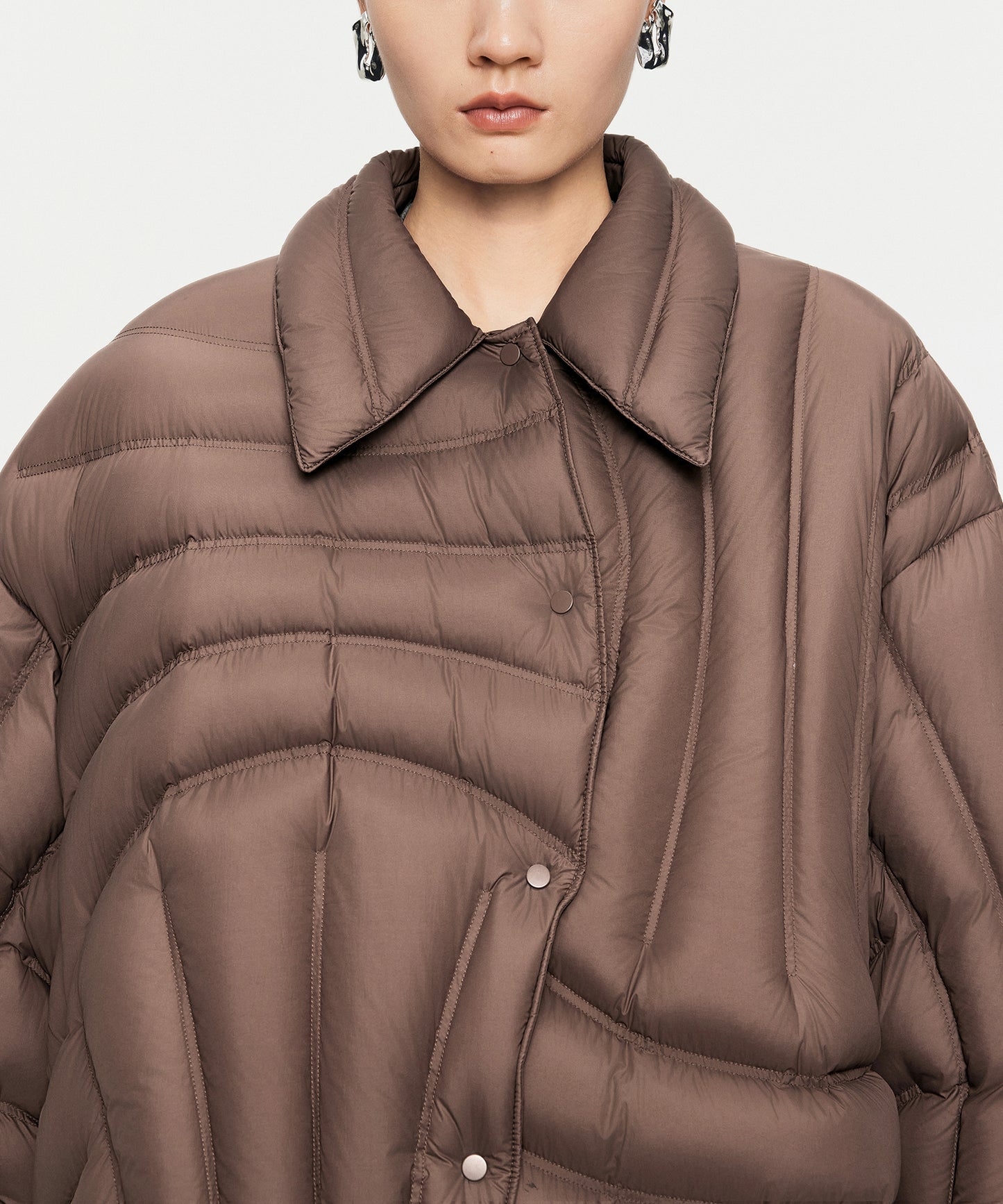 Asymmetrical Curved Quilted Down Jacket