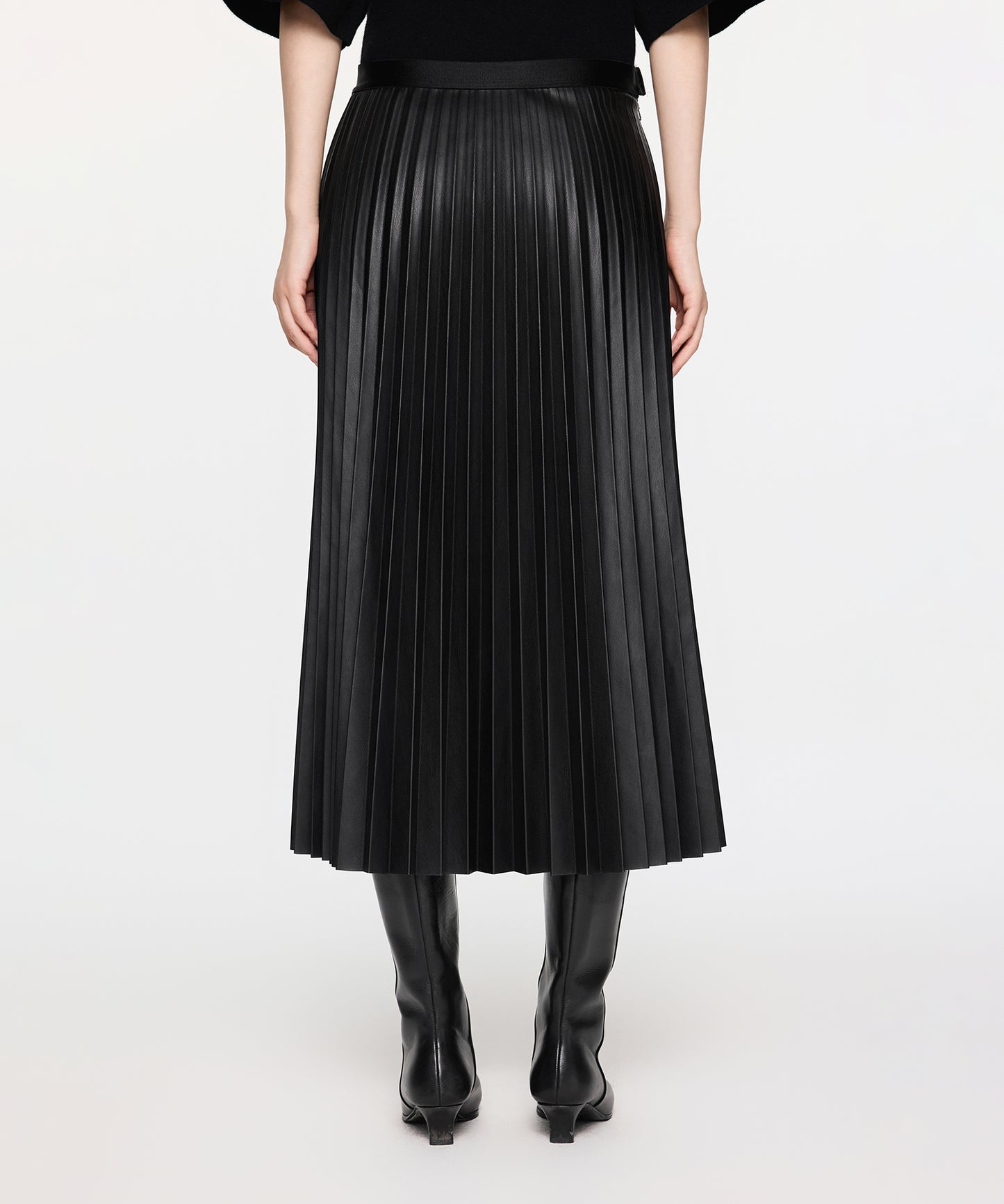 Elegant Faux Leather Pleated Skirt