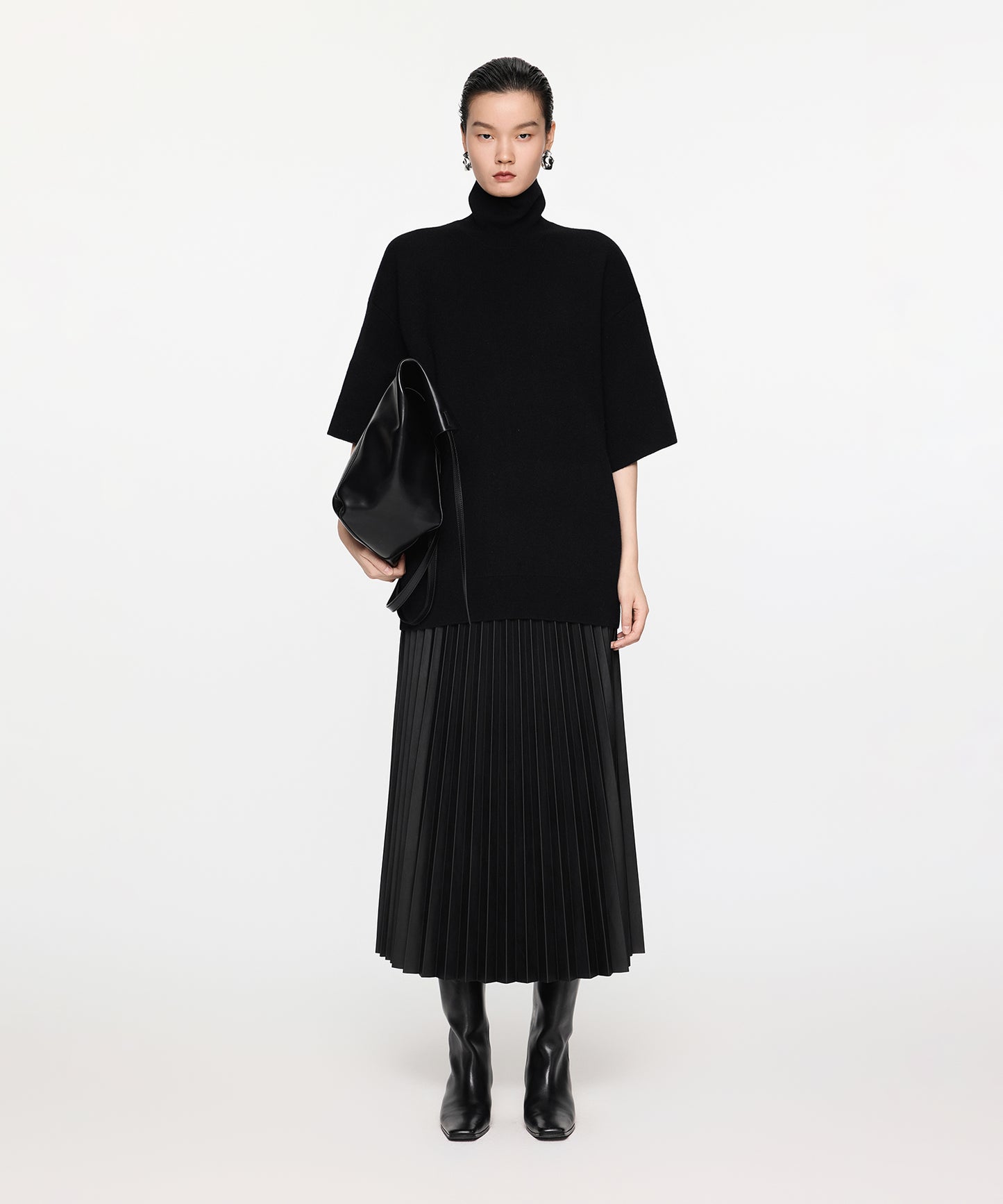 Elegant Faux Leather Pleated Skirt