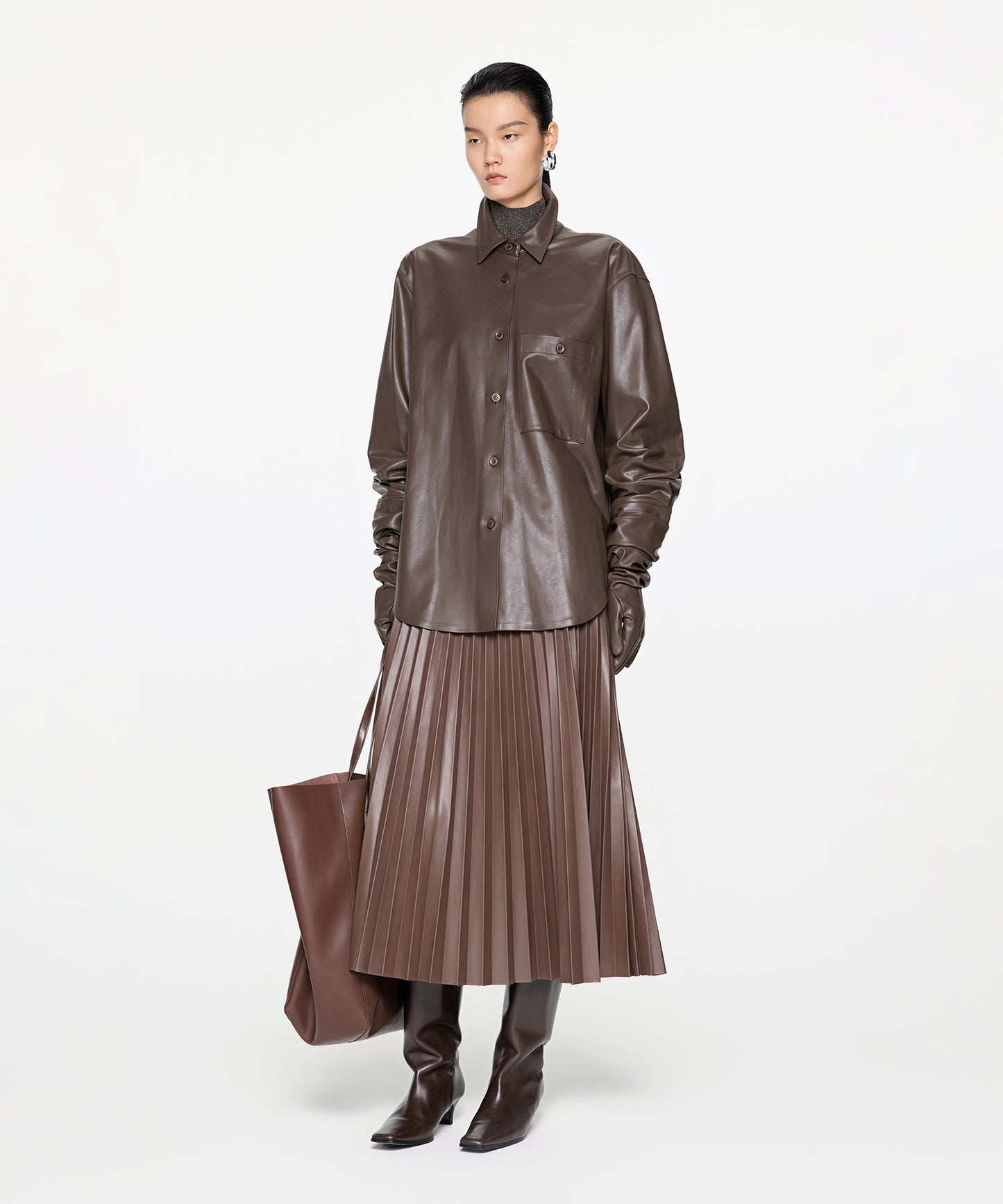 Elegant Faux Leather Pleated Skirt