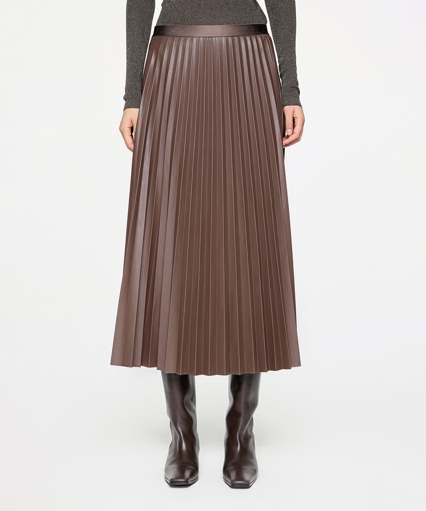 Elegant Faux Leather Pleated Skirt