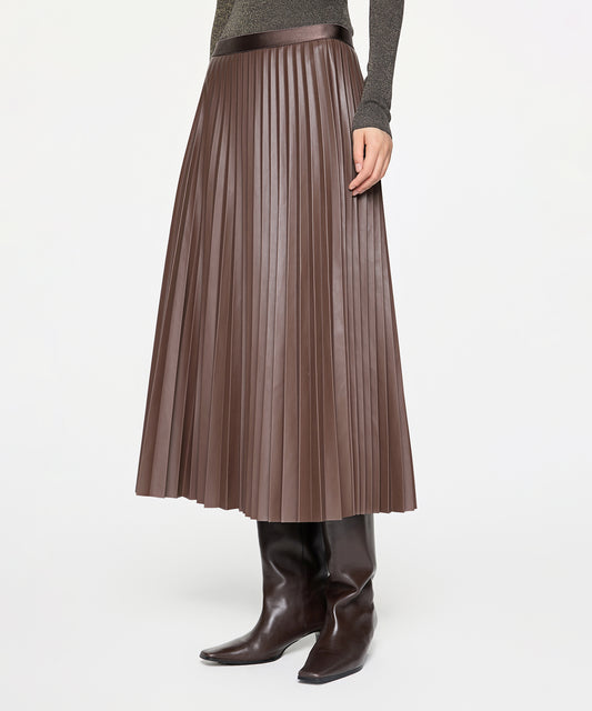 Elegant Faux Leather Pleated Skirt