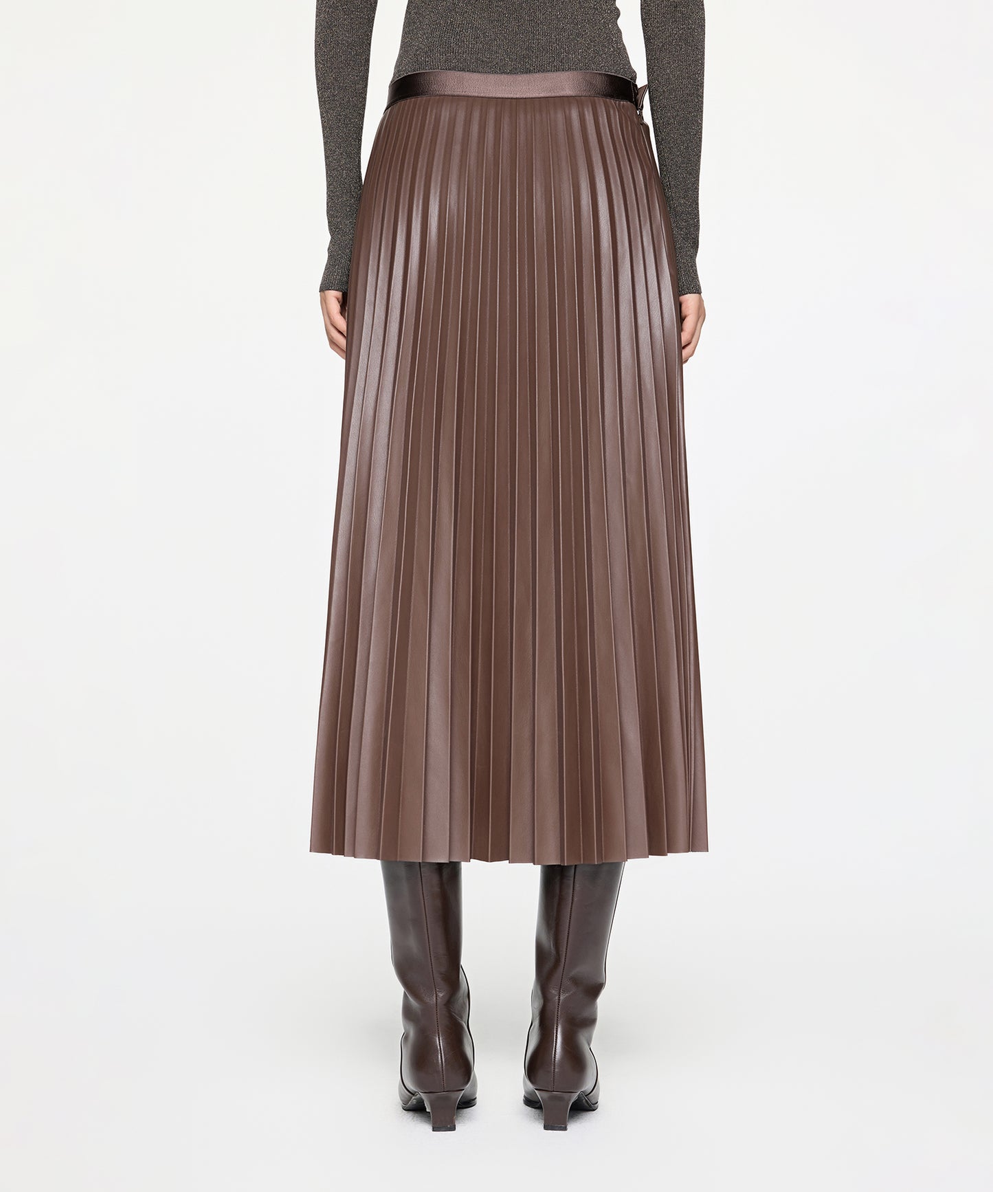 Elegant Faux Leather Pleated Skirt