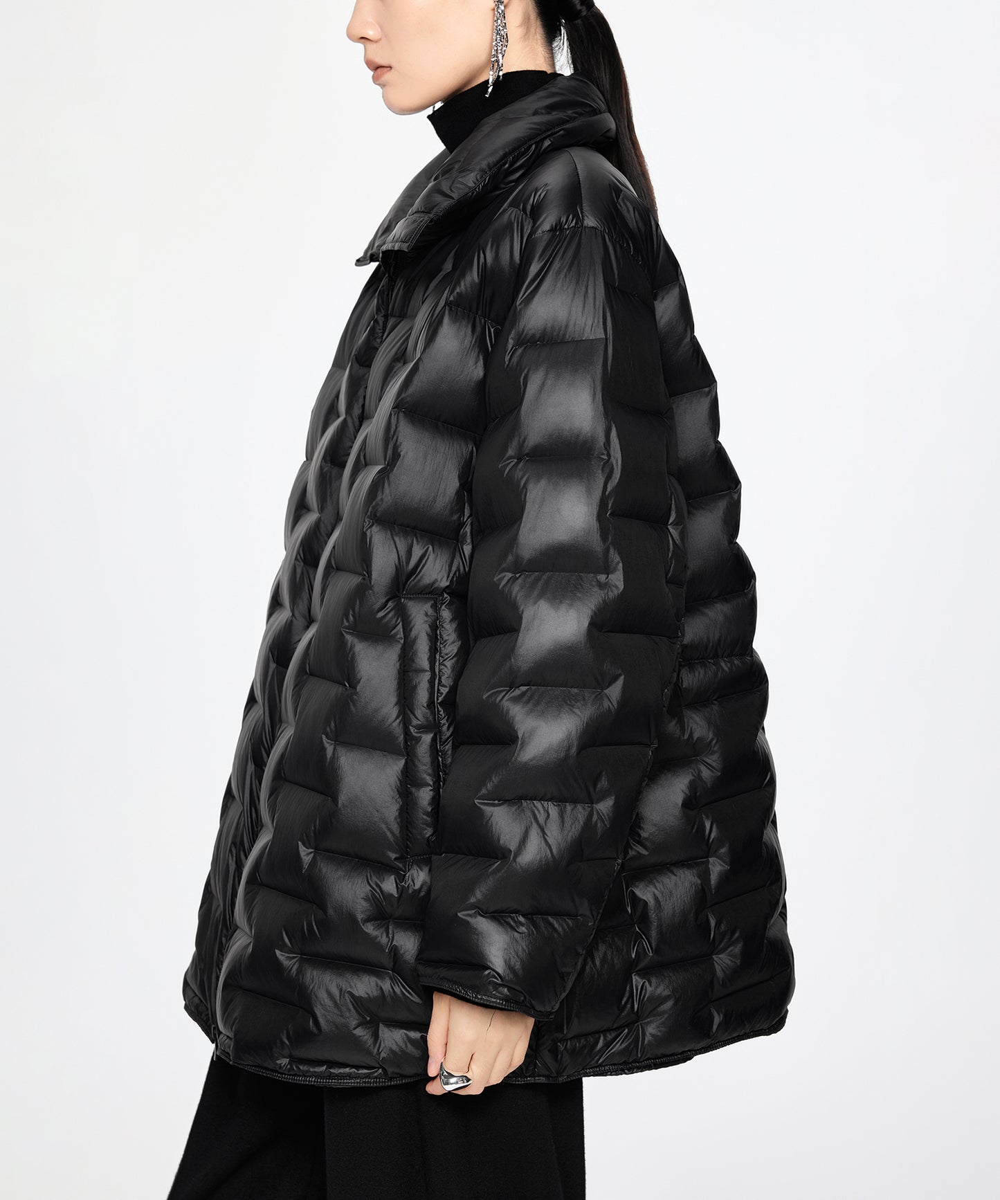 Drawstring-waist Quilted Down Jacket