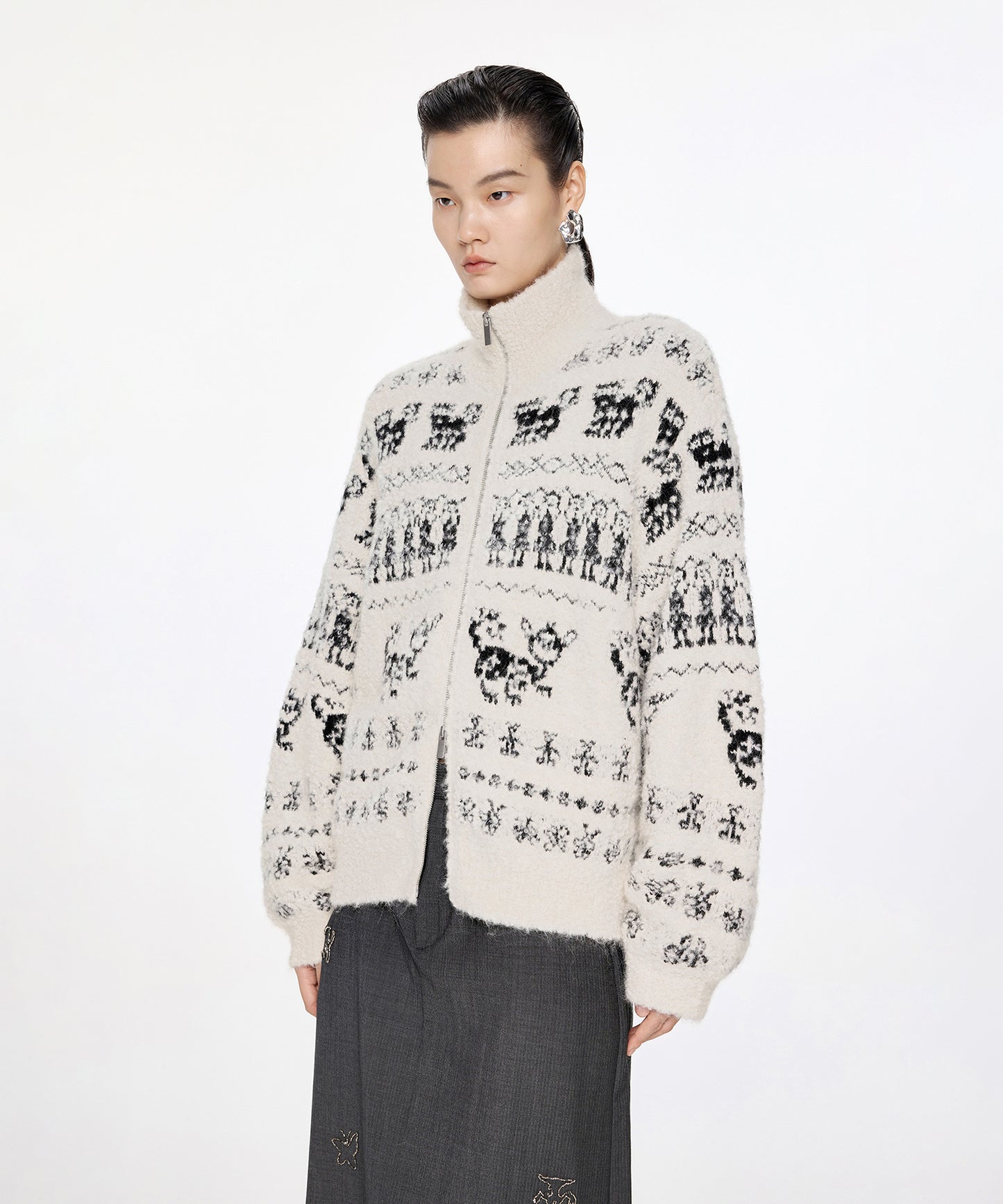 Miao Jacquard Double-Zip Knit Jacket