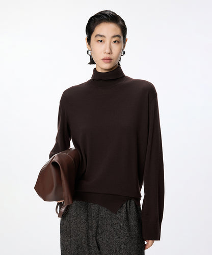 Elegant High-neck  Slit Sweater