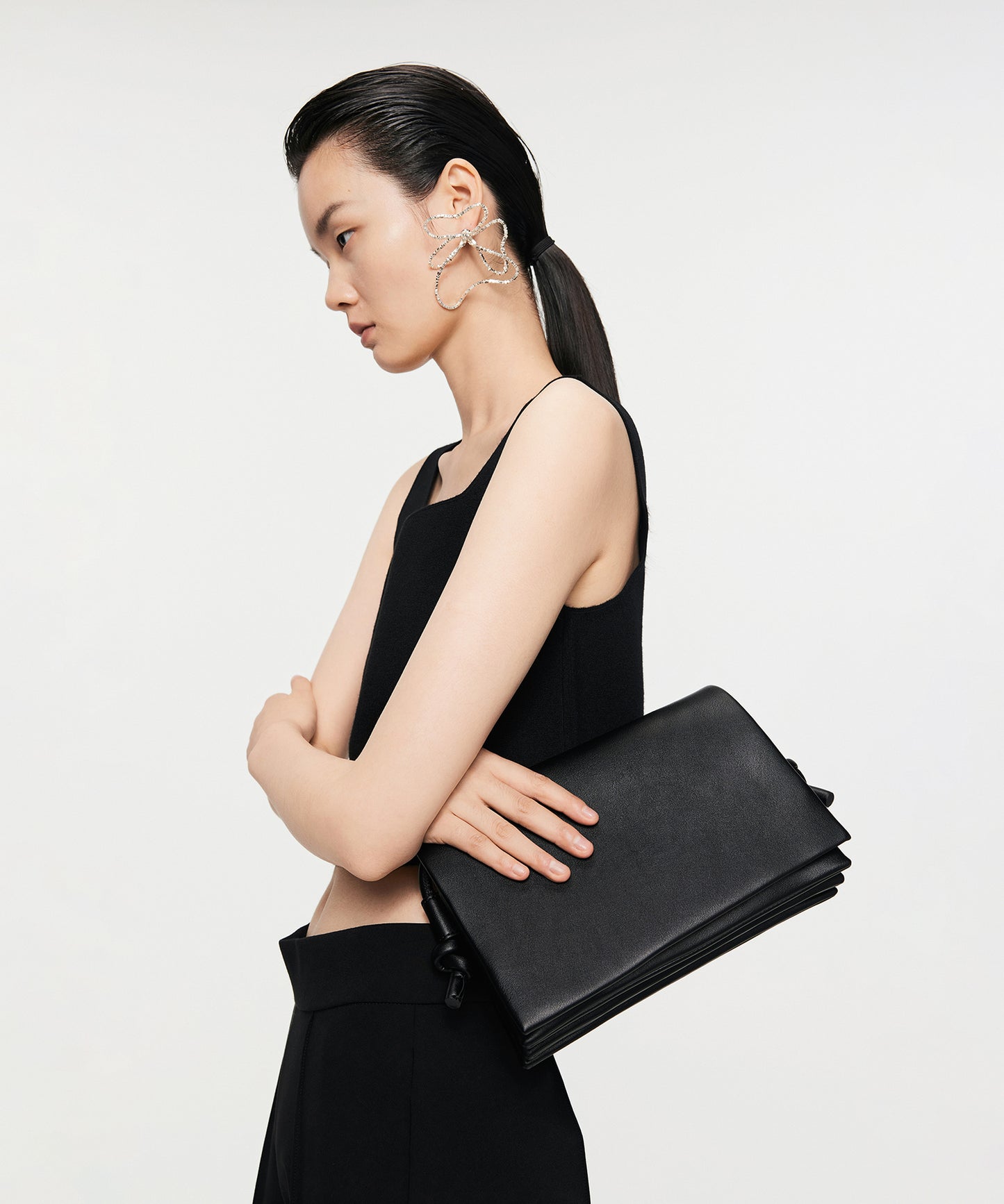 Pleated Trio-pocket Shoulder Bag