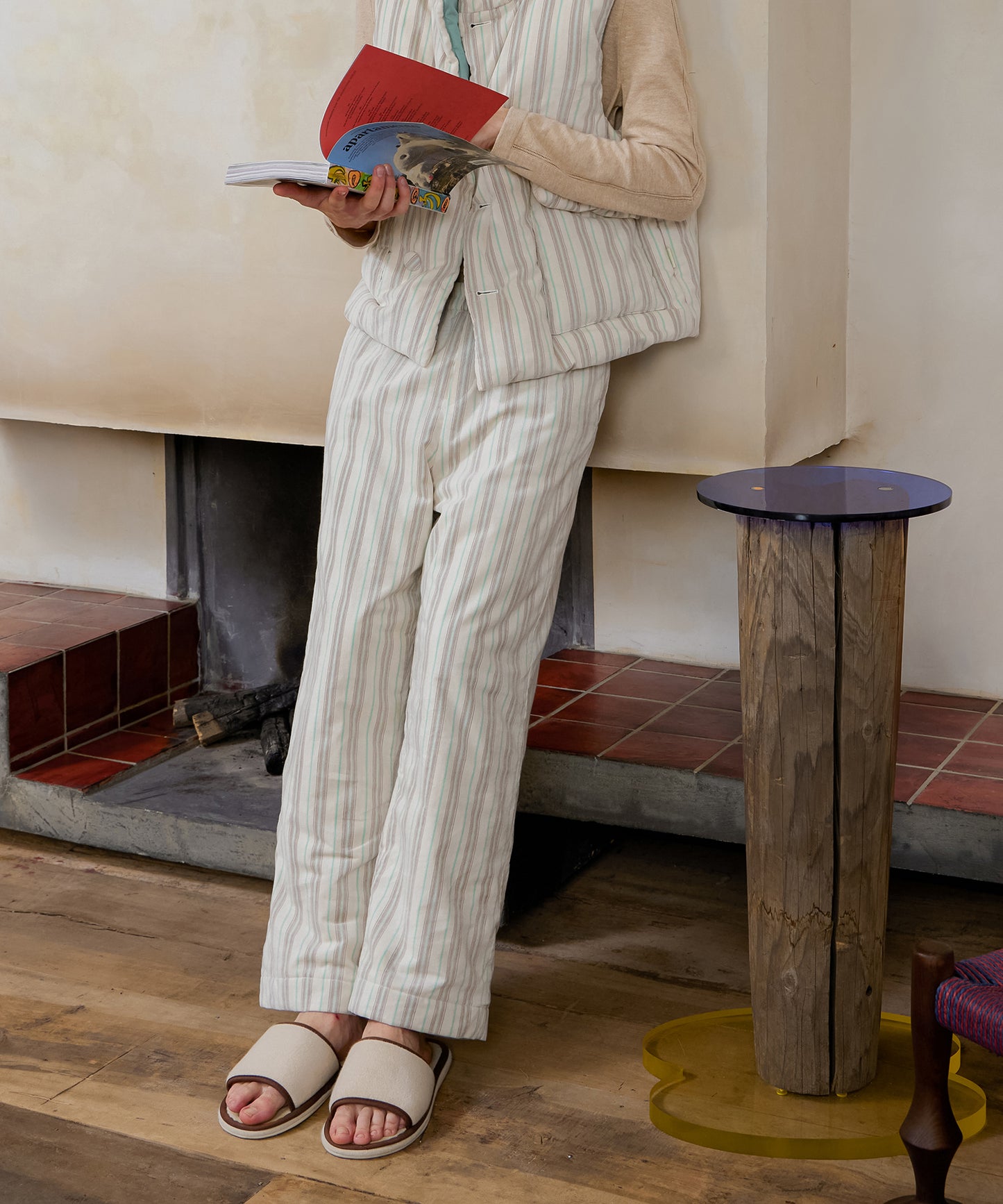 HOME Striped Corduroy Quited Pants