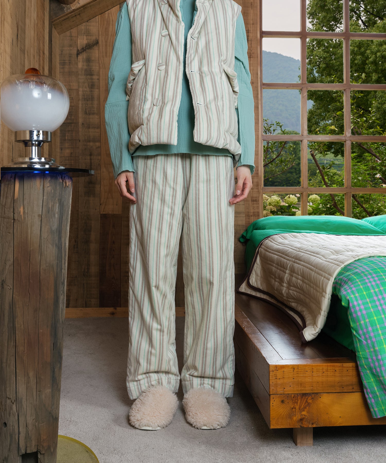 HOME Striped Corduroy Quited Pants