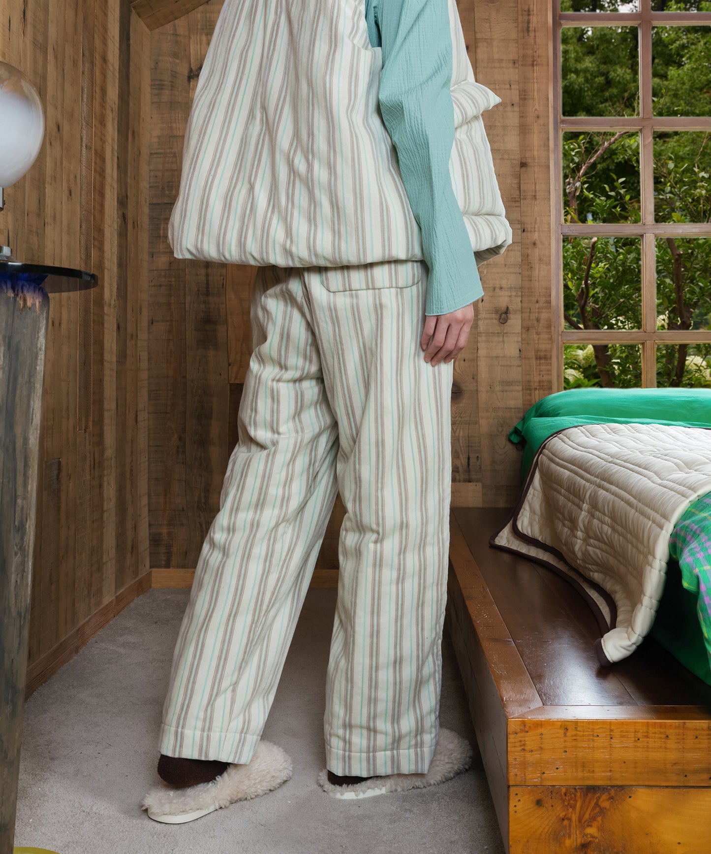 HOME Striped Corduroy Quited Pants