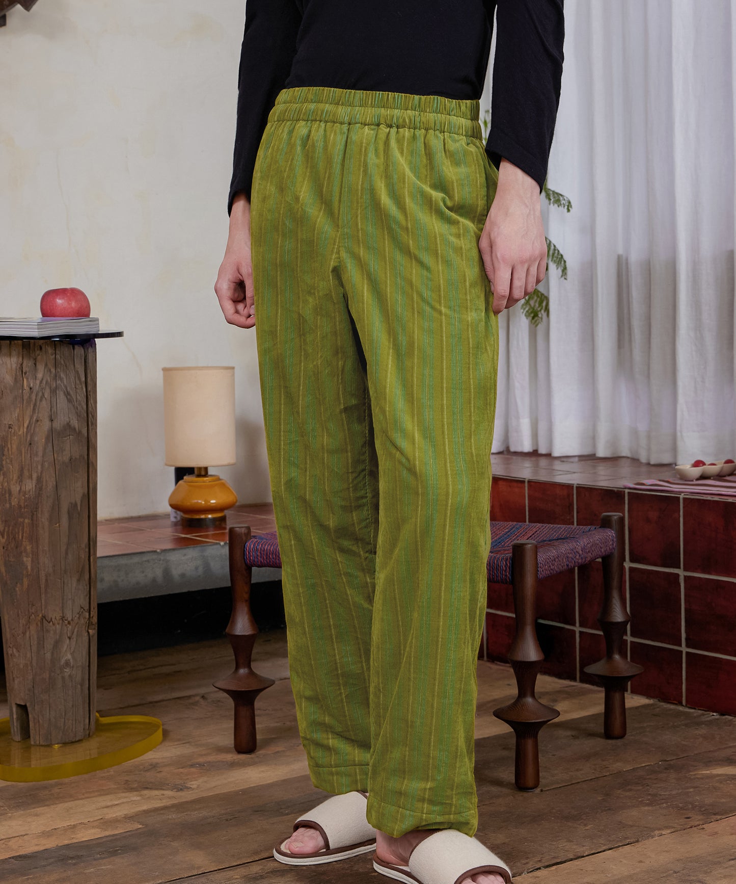 HOME Striped Corduroy Quited Pants