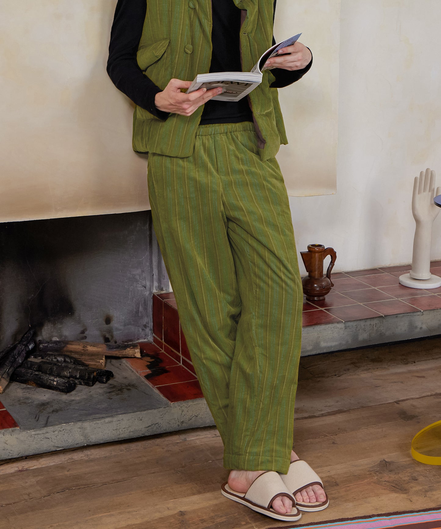 HOME Striped Corduroy Quited Pants