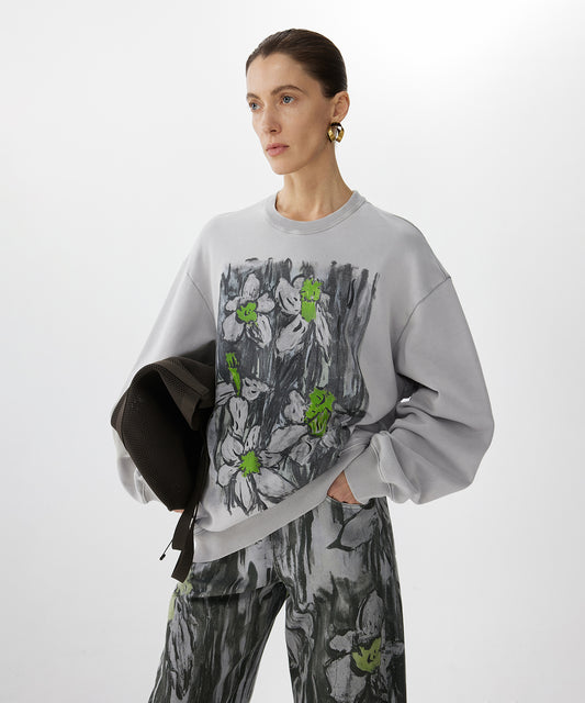 Hand-drawn Floral Print Sweatshirt