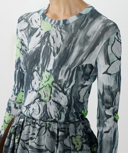 Abstract Floral Second-Skin Top