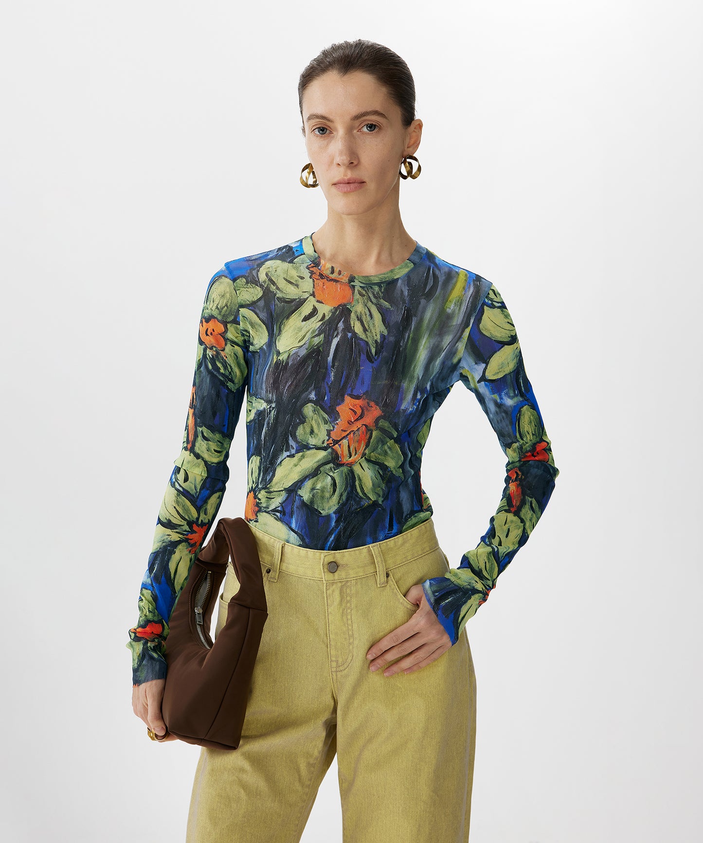 Abstract Floral Second-Skin Top