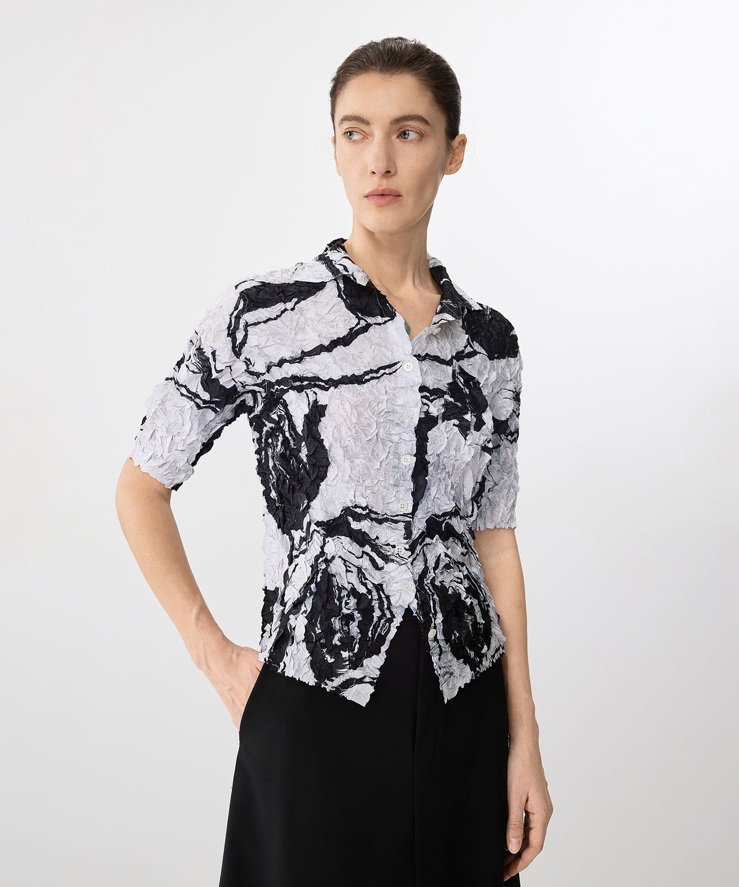 Brushstroke Floral Crinkled Shirt