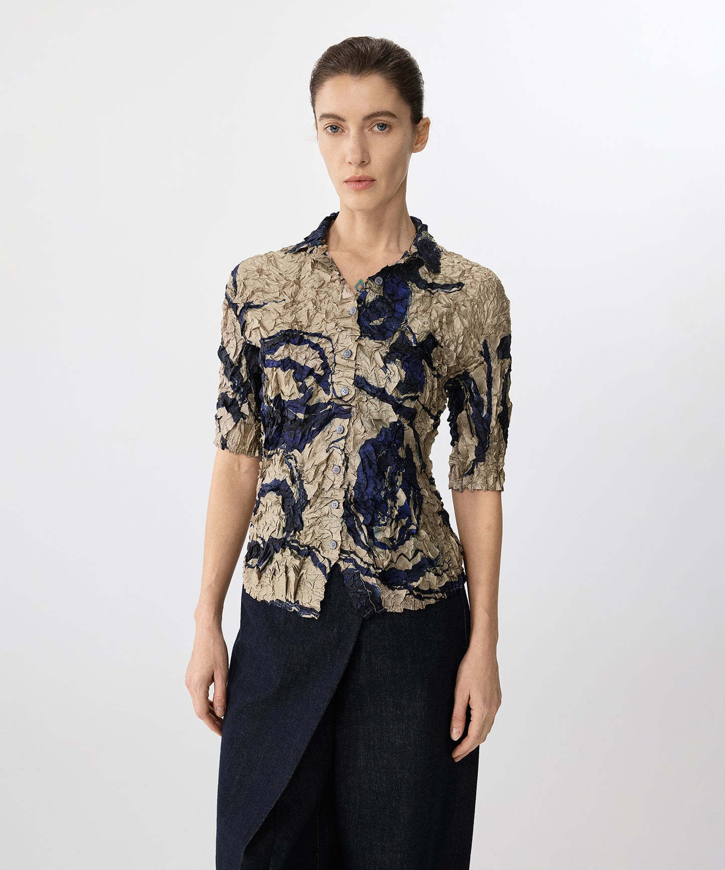 Brushstroke Floral Crinkled Shirt