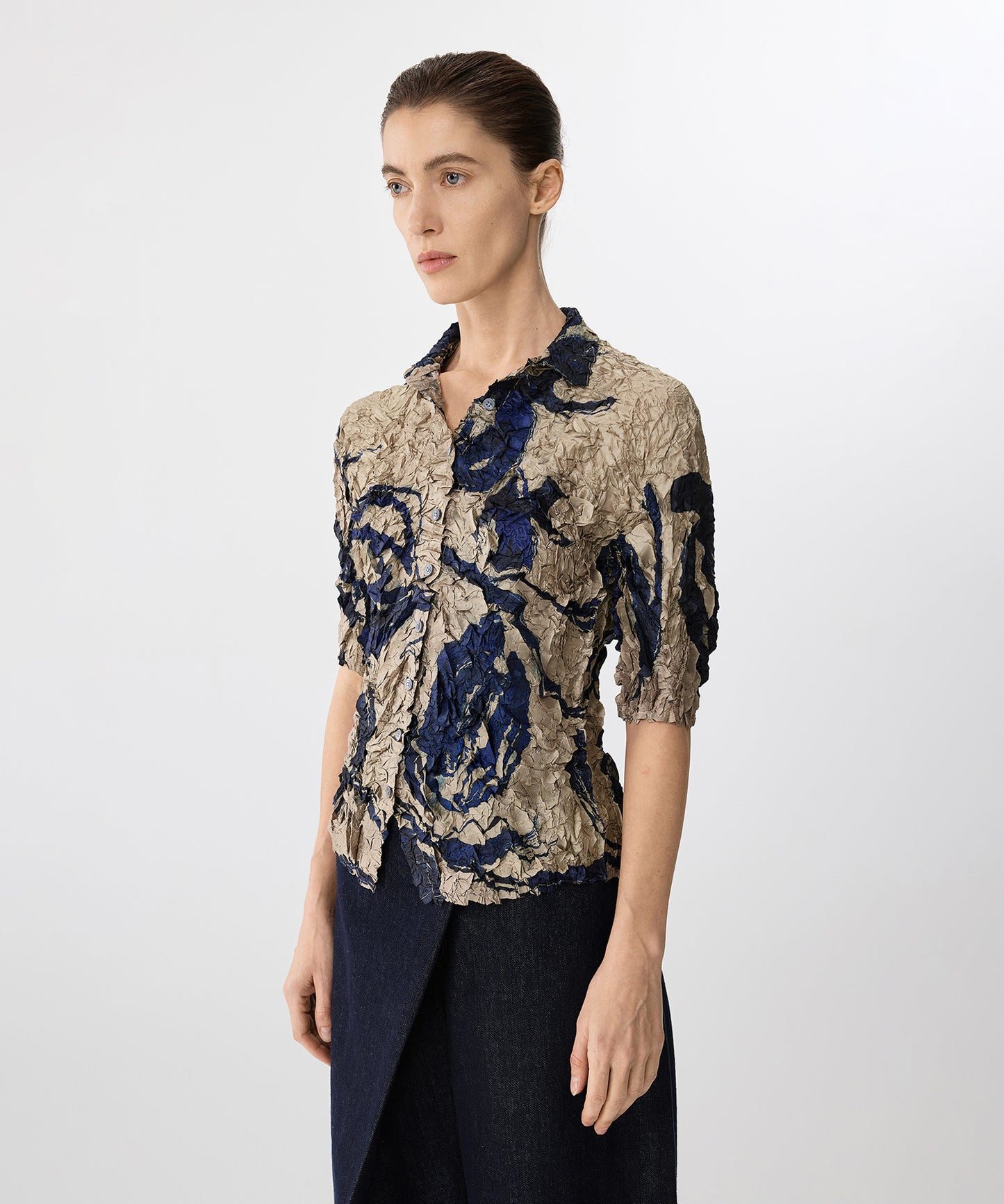 Brushstroke Floral Crinkled Shirt