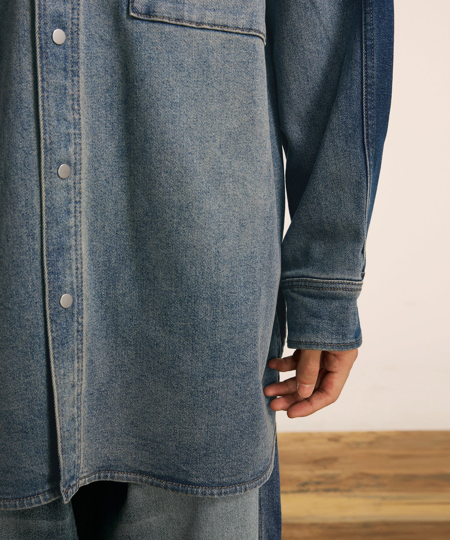 [CROQUIS] Corduroy-trim Denim Shirt