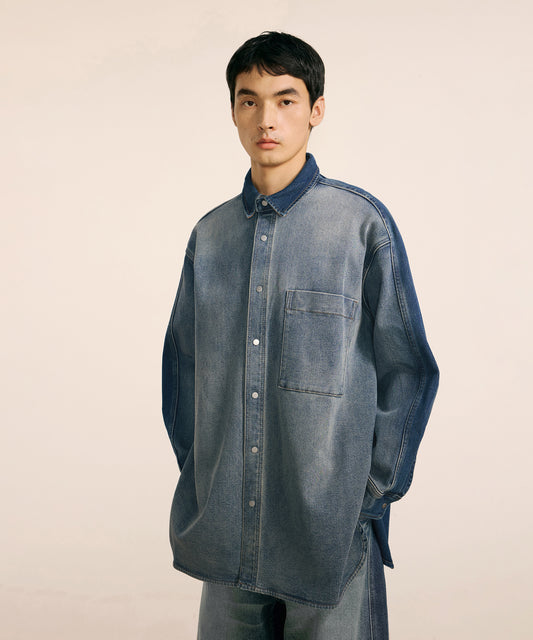 [CROQUIS] Corduroy-trim Denim Shirt