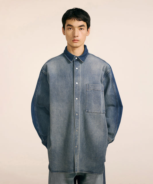 [CROQUIS] Corduroy-trim Denim Shirt