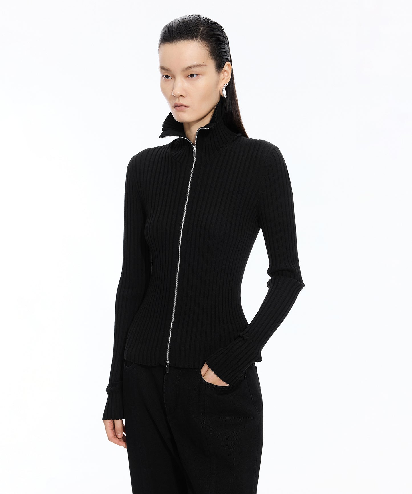 Wide Rib Double-Zip Cardigan