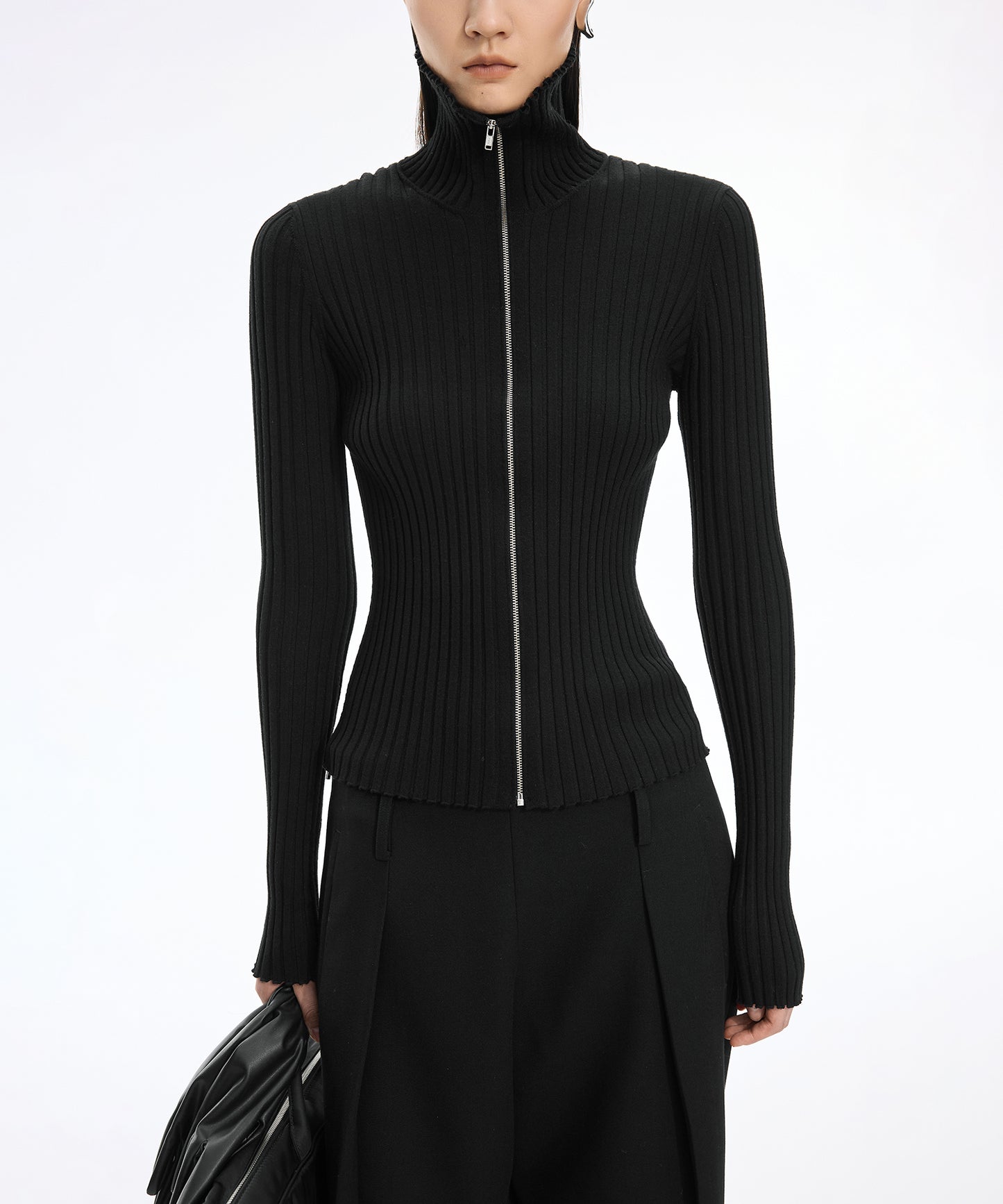 Wide Rib Double-Zip Cardigan