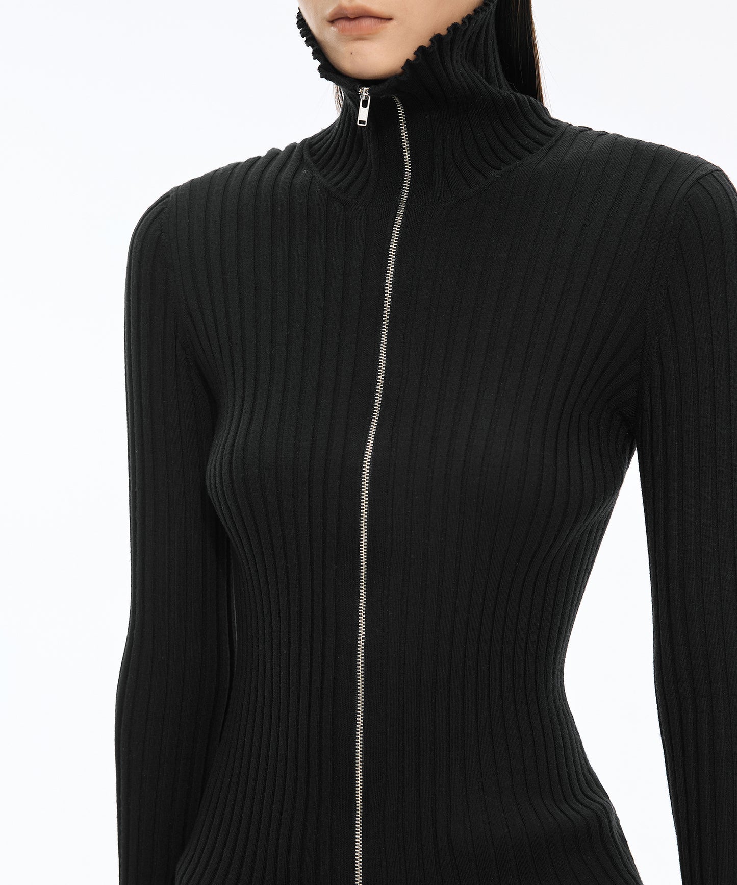 Wide Rib Double-Zip Cardigan