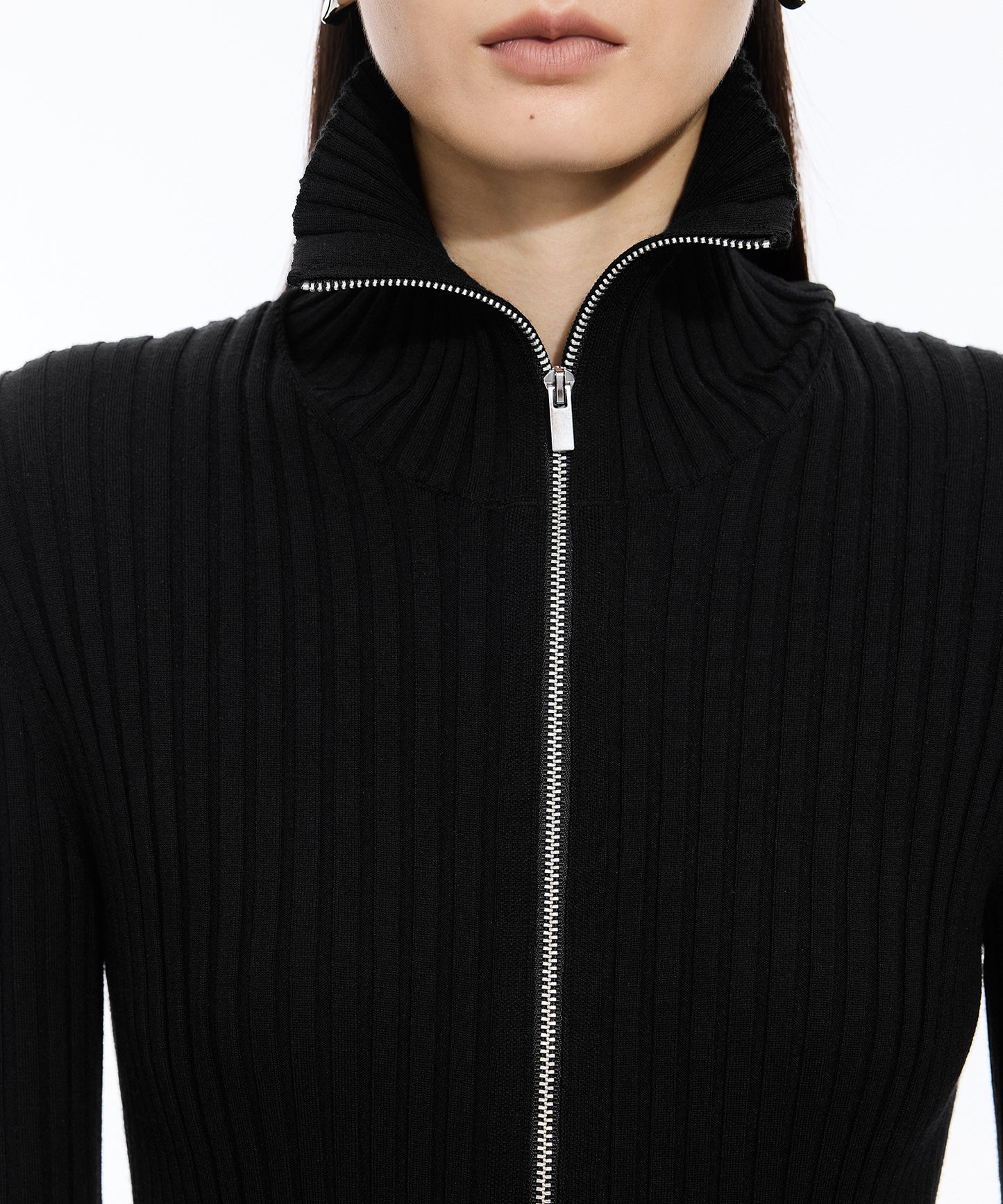 Wide Rib Double-Zip Cardigan