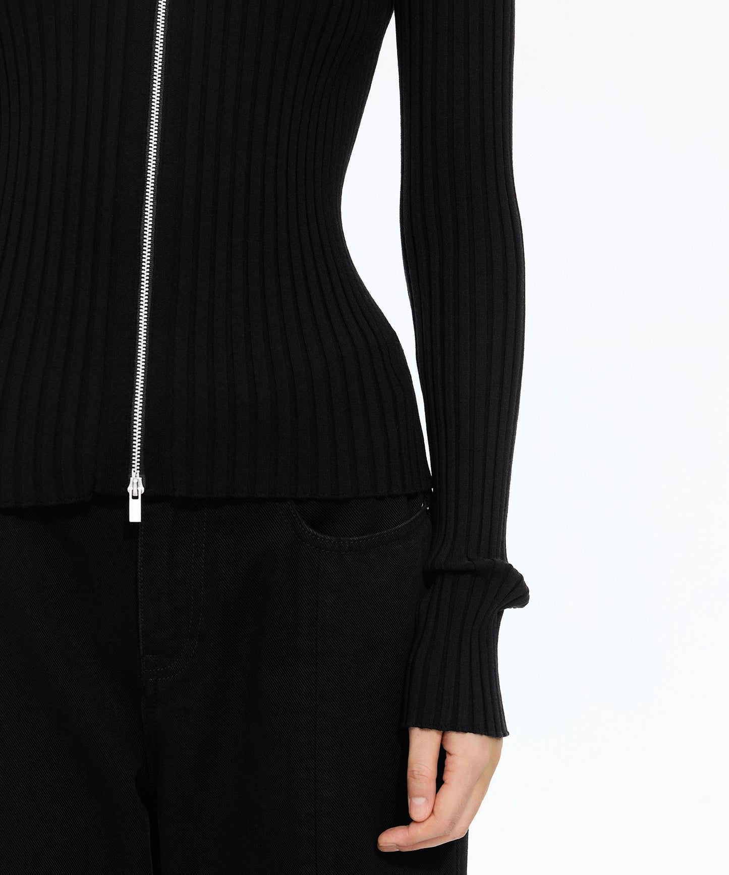 Wide Rib Double-Zip Cardigan