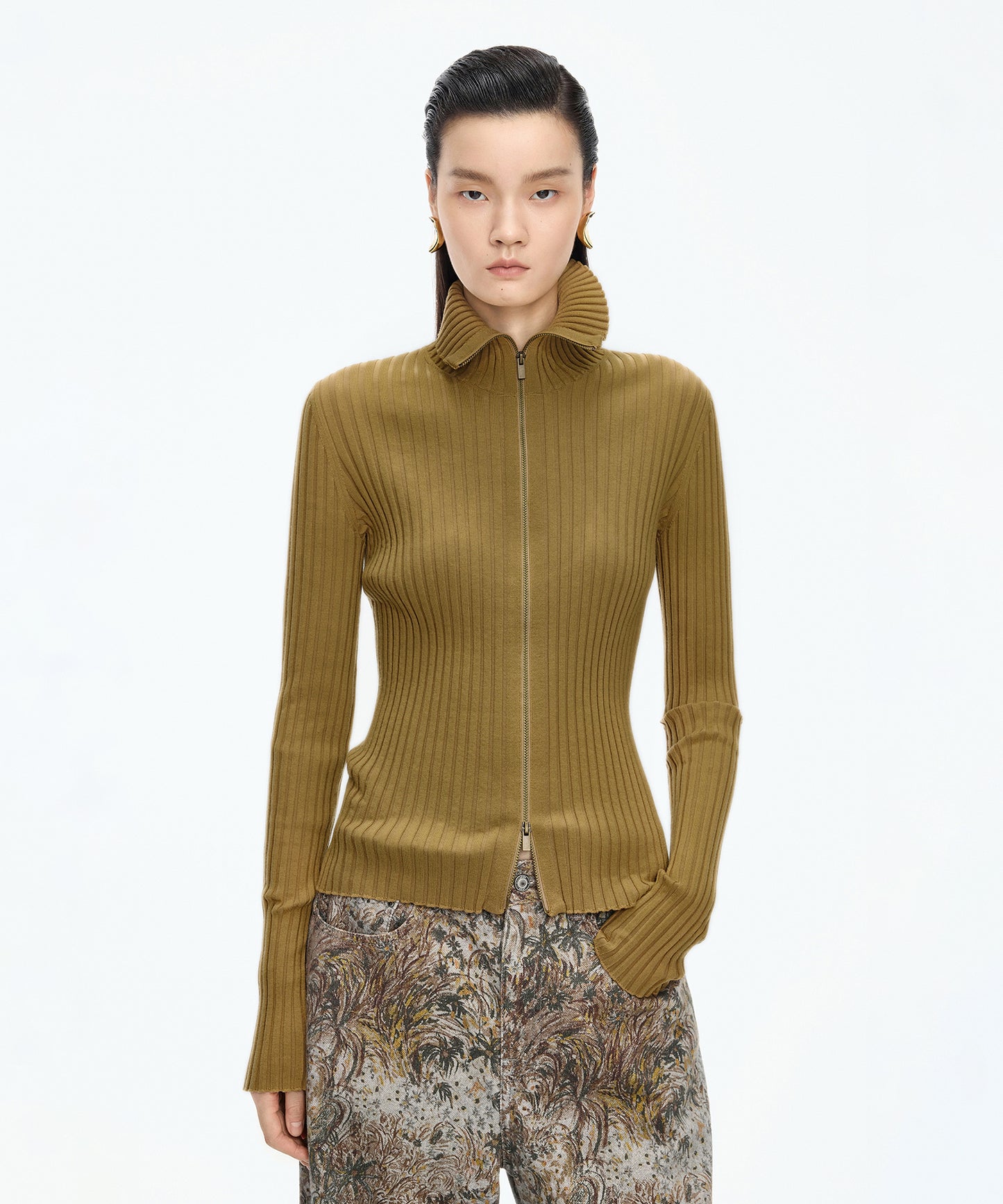 Wide Rib Double-Zip Cardigan