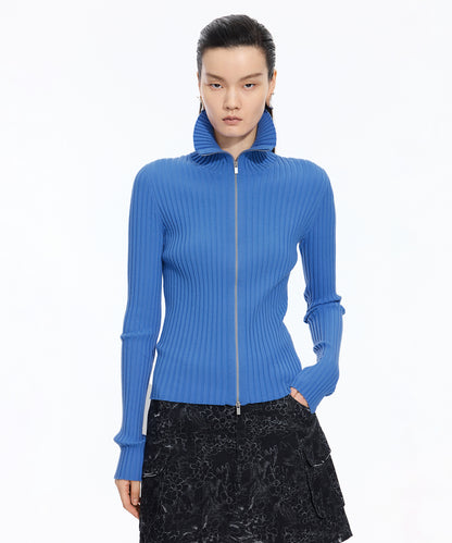 Wide Rib Double-Zip Cardigan