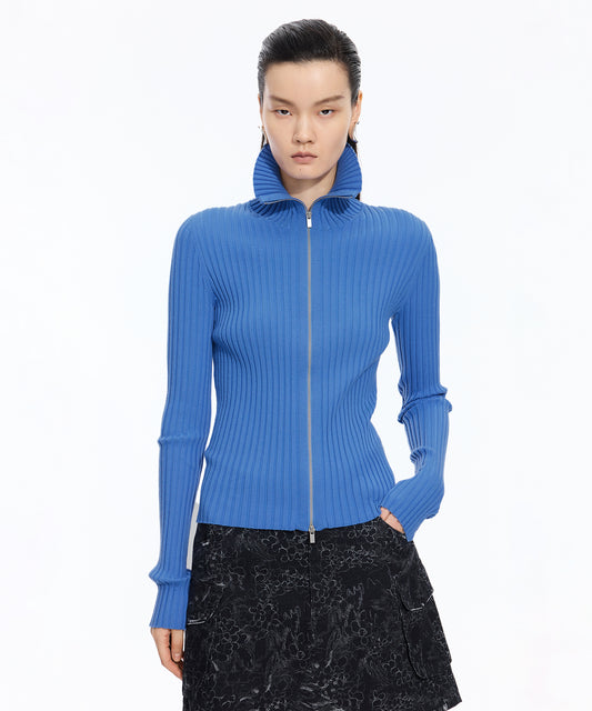 Wide Rib Double-Zip Cardigan