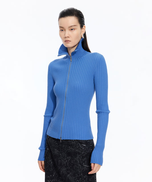 Wide Rib Double-Zip Cardigan