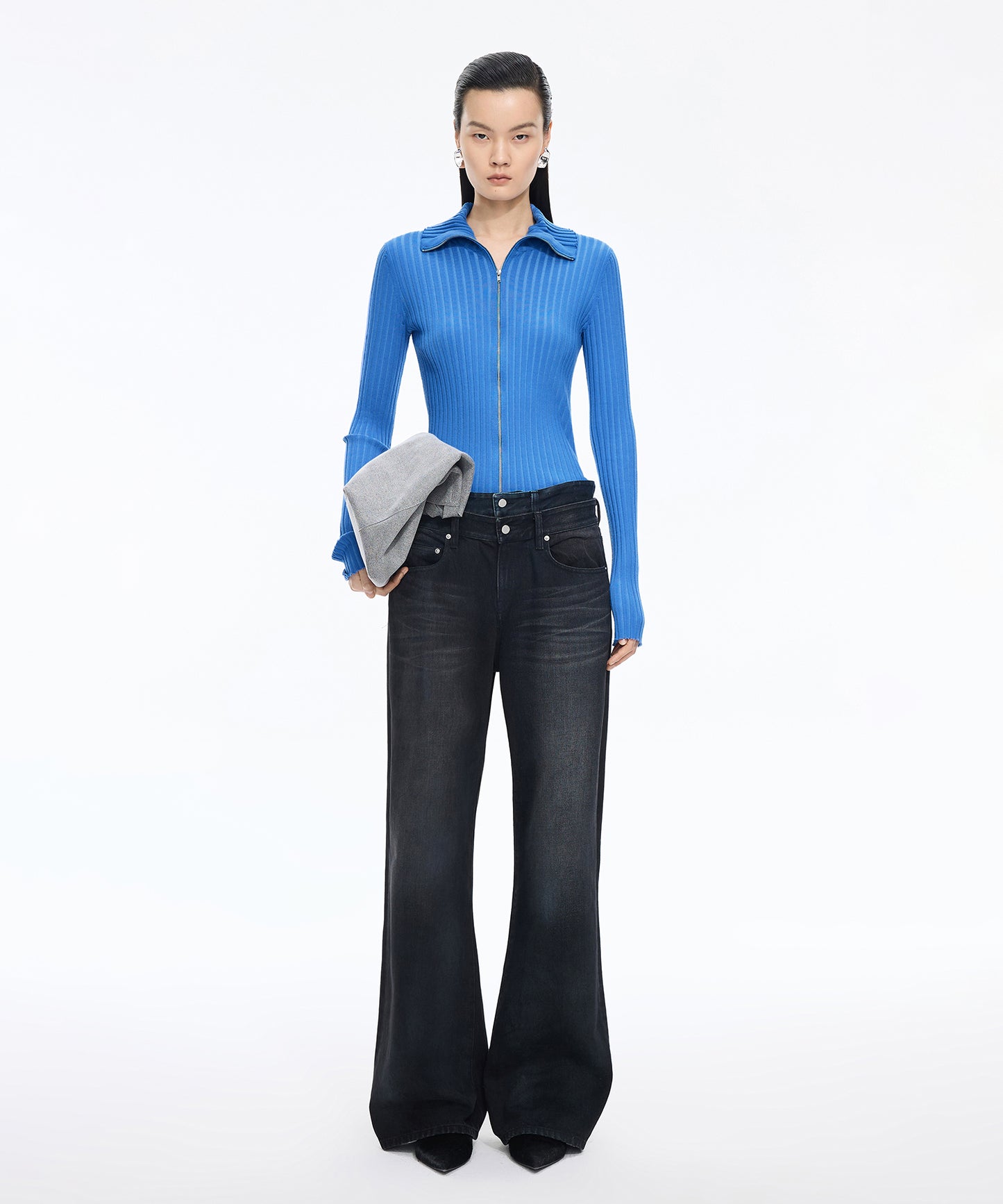 Wide Rib Double-Zip Cardigan