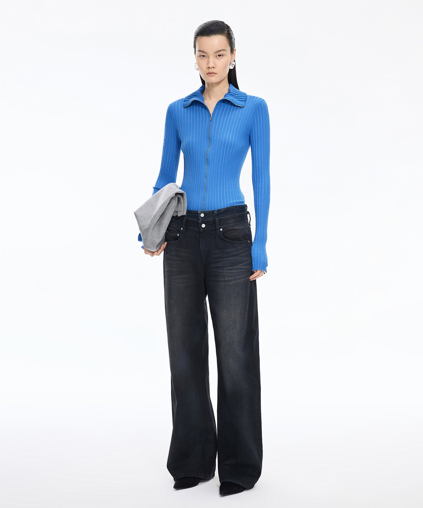 Wide Rib Double-Zip Cardigan