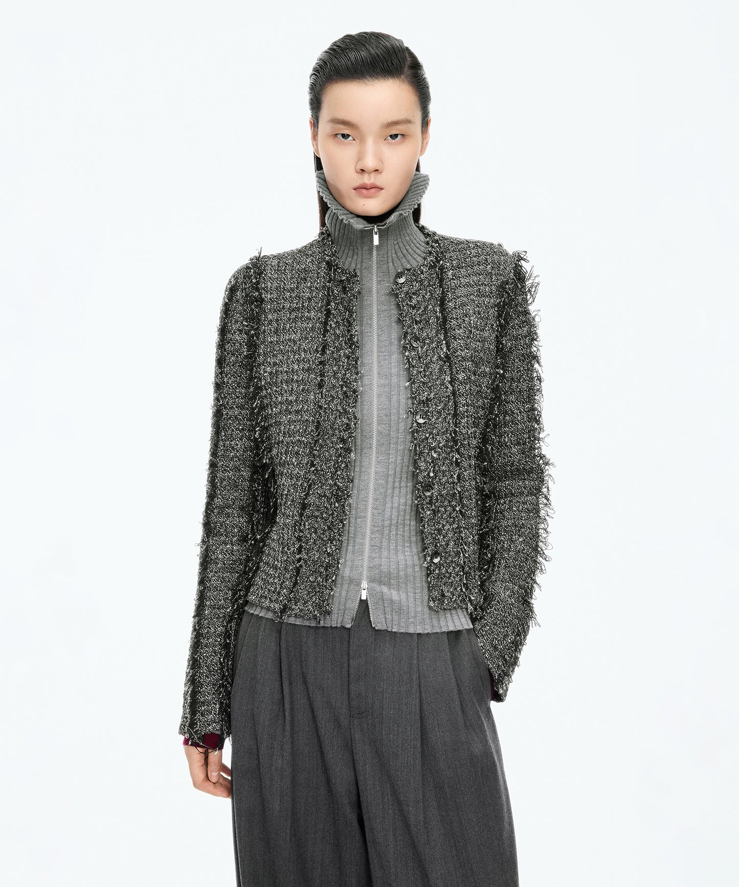 Fringed Tweed-Inspired Jacket