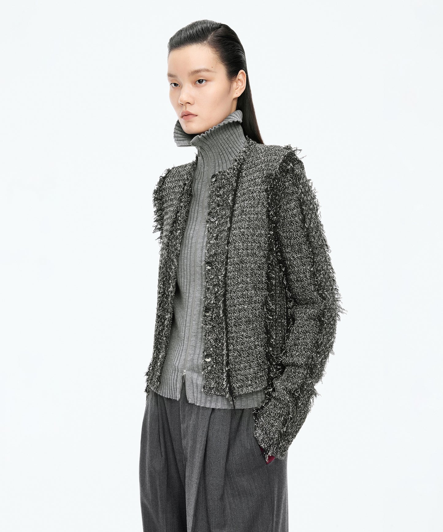 Fringed Tweed-Inspired Jacket