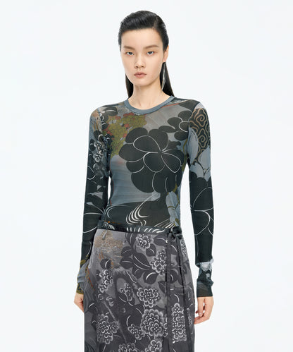 Oriental Print Second-Skin Top