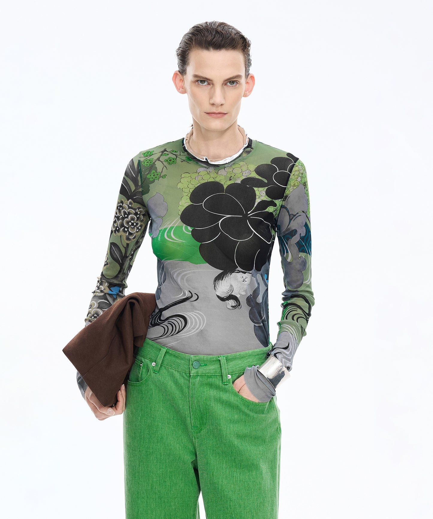 Oriental Print Second-Skin Top