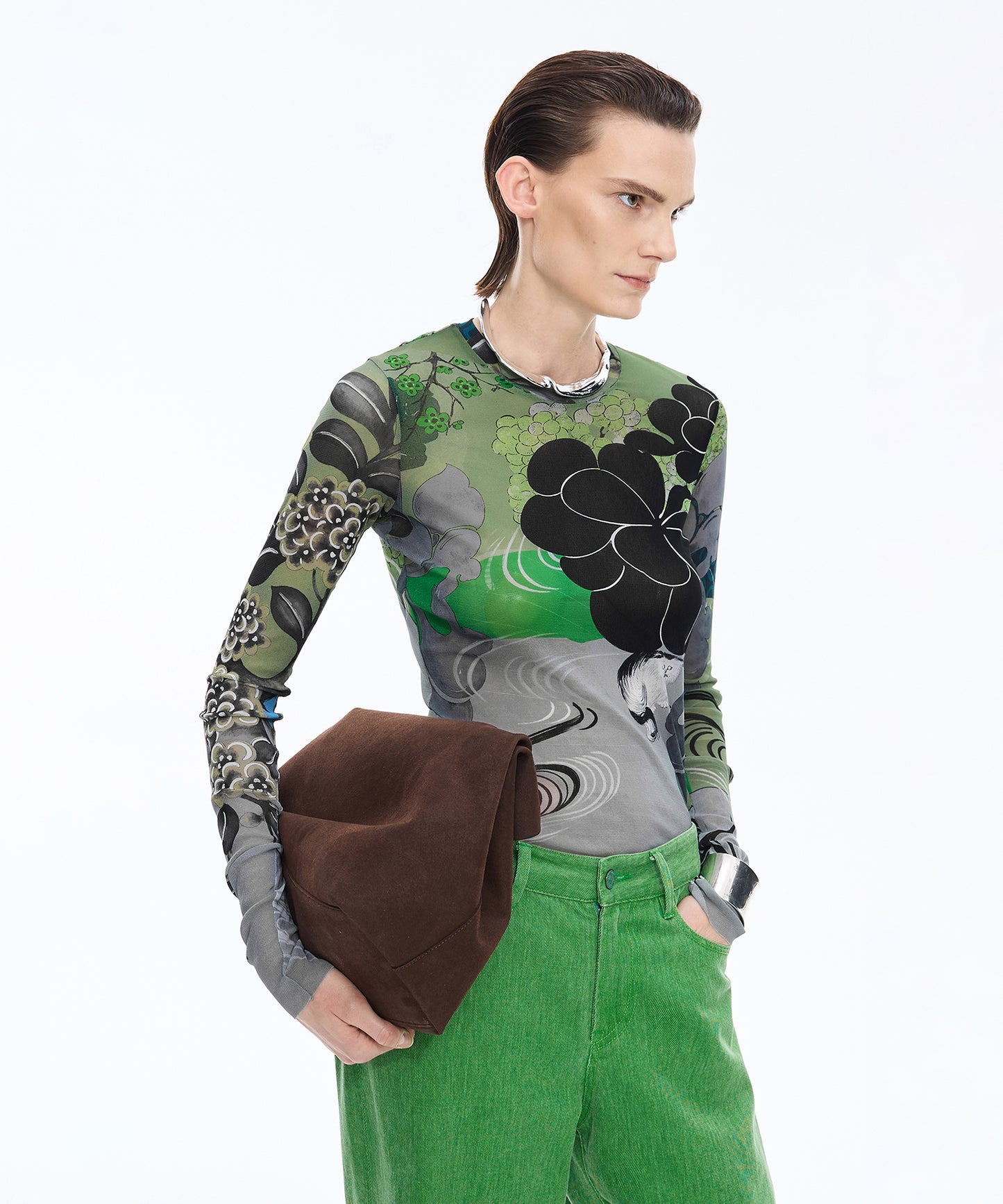 Oriental Print Second-Skin Top