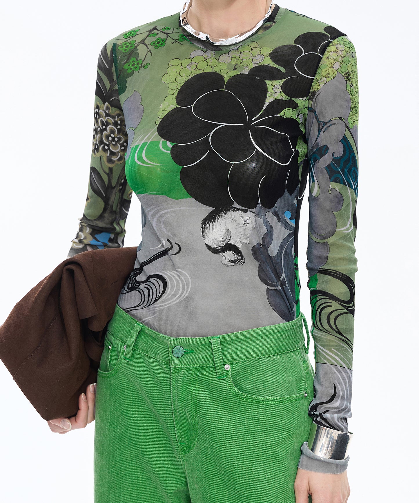 Oriental Print Second-Skin Top