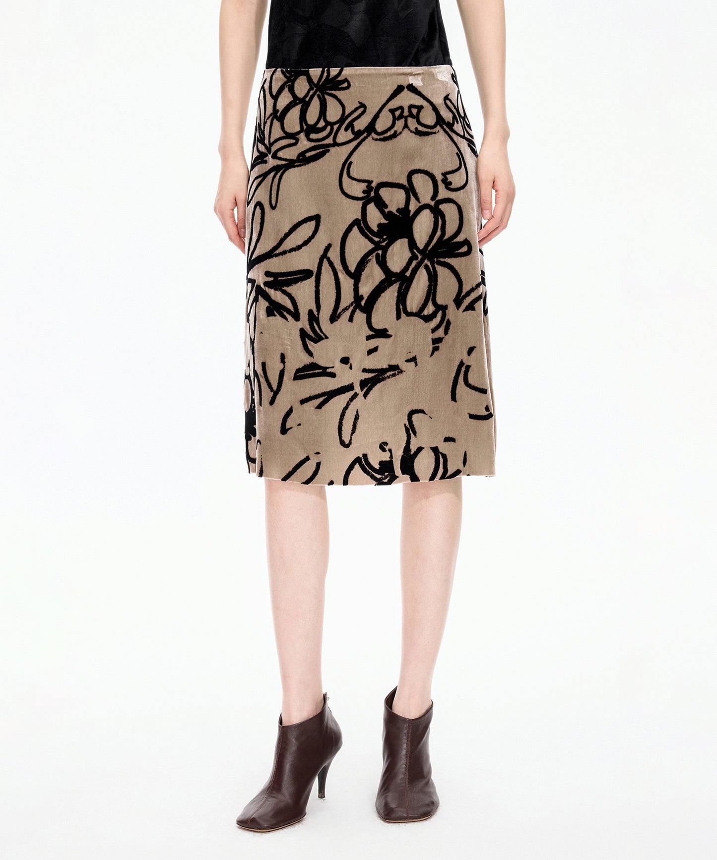 Velour Flocked Floral Skirt