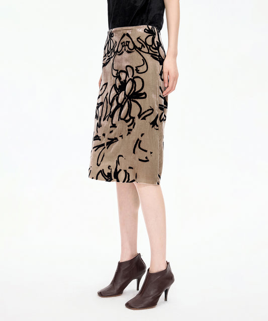 Velour Flocked Floral Skirt