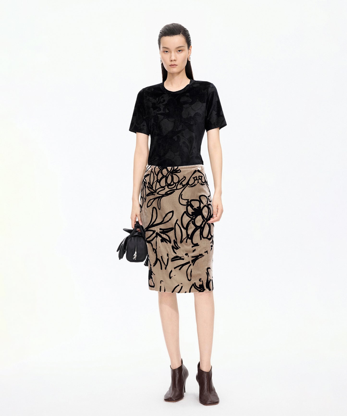 Velour Flocked Floral Skirt