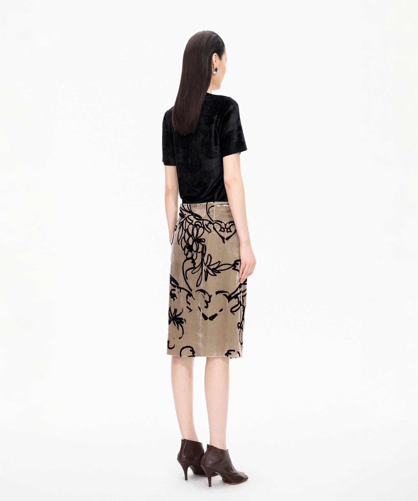 Velour Flocked Floral Skirt