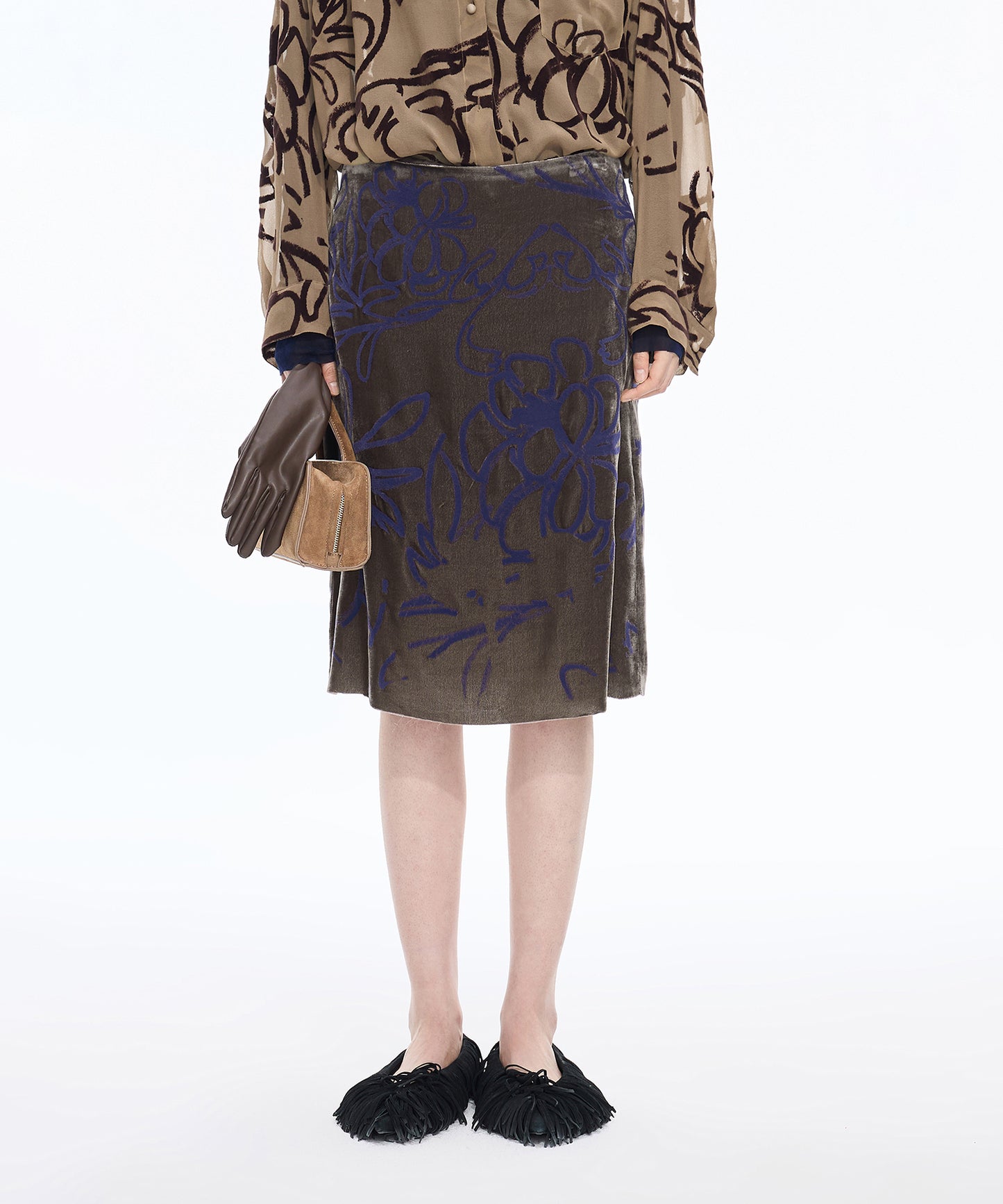 Velour Flocked Floral Skirt